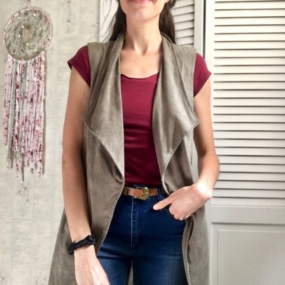 {Bebe} Sage Green Soft Suede Long Style Vest, Sm - Picture 5 of 8